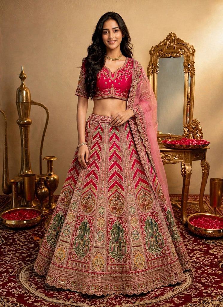 Magenta Pink Handwork Embroidered Lehenga Choli