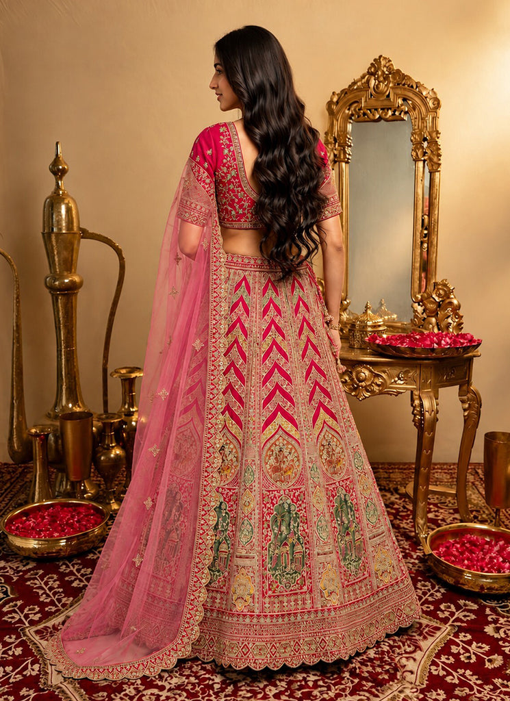 Buy Magenta Pink Handwork Lehenga In UAE