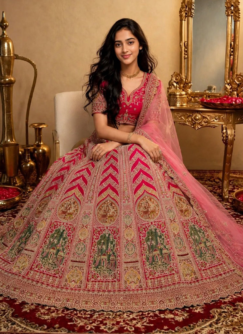 Buy Magenta Pink Embroidered Lehenga Online
