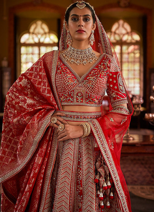 Buy Red Bridal Lengha In UK
