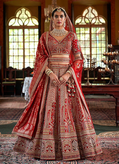 Crimson Red Multi Embroidery Wedding Lehenga Choli