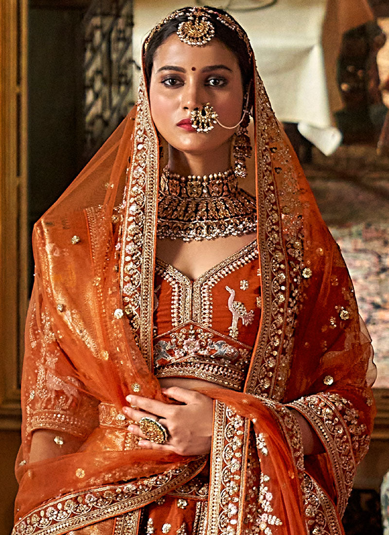 Shop Orange Bridal Lahenda Choli 