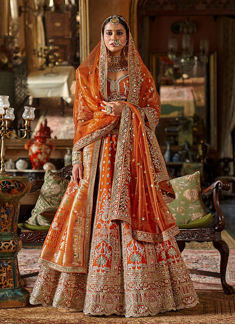 Buy Orange Bridal Wear Lehenga Online
