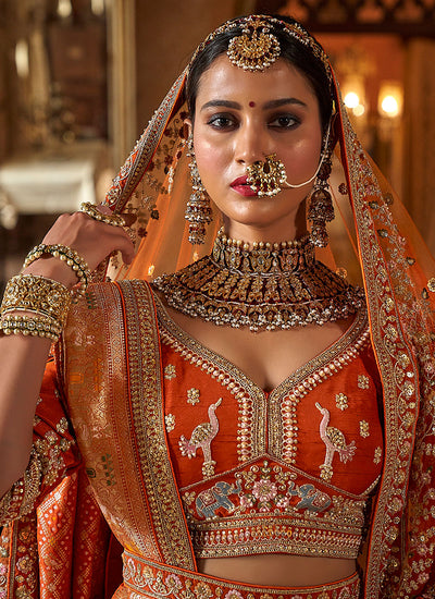 Orange Multi Embroidery Bridal Lehenga Choli