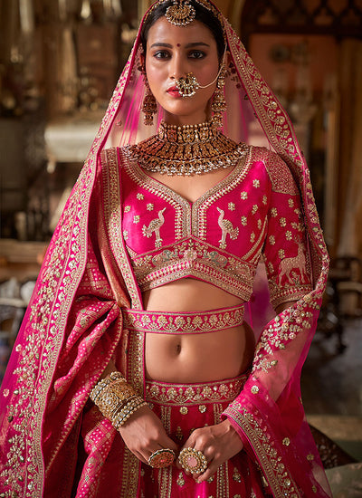 Rich Pink Multi Embroidery Bridal Lehenga Choli