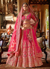 Rich Pink Multi Embroidery Bridal Lehenga Choli