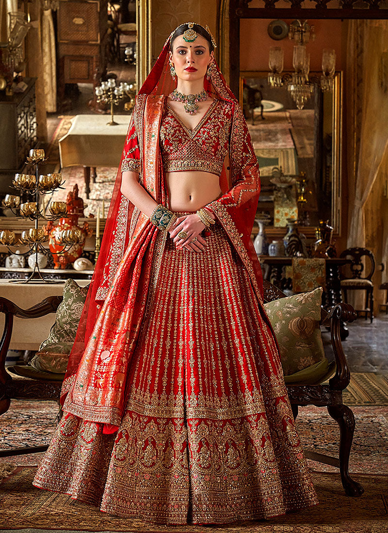 Bridal Red Multi Embroidery Wedding Lehenga Choli