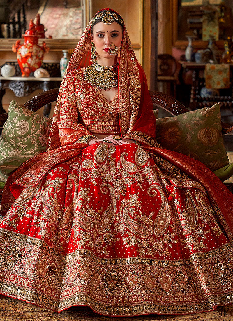 Buy Red Bridal Wear Lehenga Online
