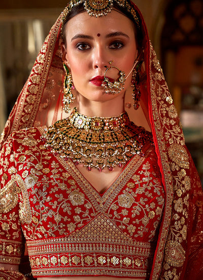 Persian Red Multi Embroidery Wedding Lehenga Choli