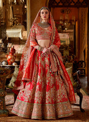 Persian Red Multi Embroidery Wedding Lehenga Choli