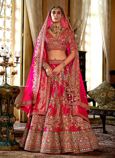 Bridal Pink Multi Embroidery Bridal Lehenga Choli