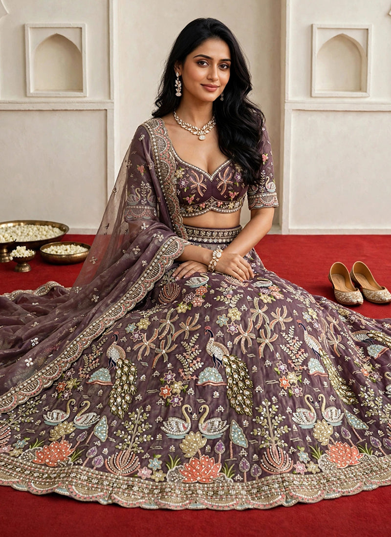 Buy Mauve Lehenga Choli Online At Hatkay