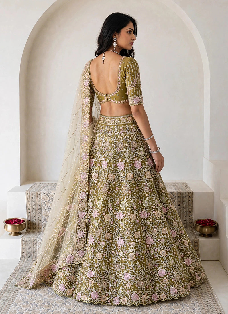 Buy Olive Green Lehenga Choli In Canada