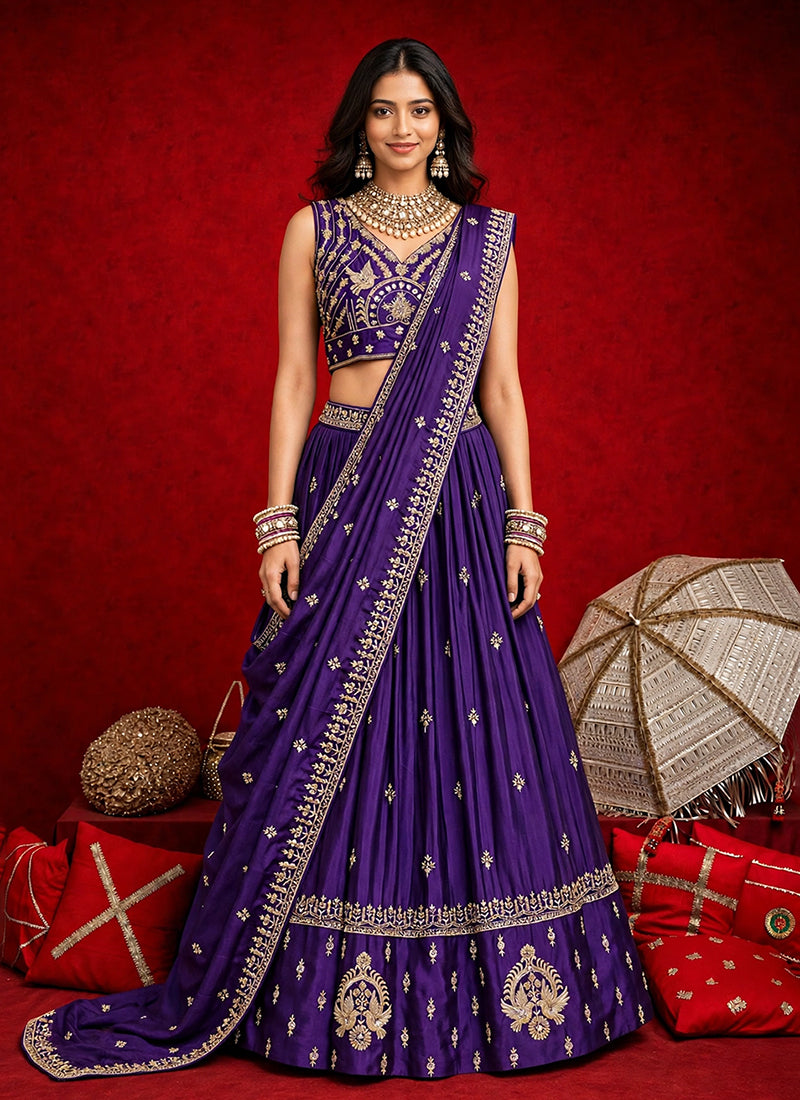 Purple Handwork Embroidered Lehenga Choli