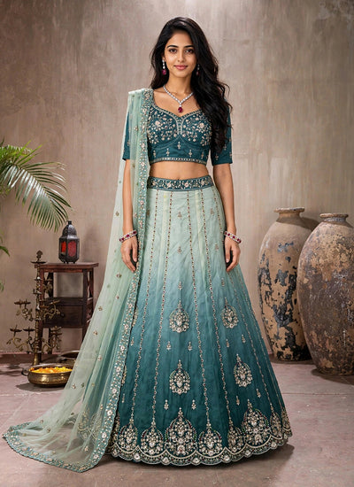 Teal BlueHandwork Embroidered Lehenga Choli