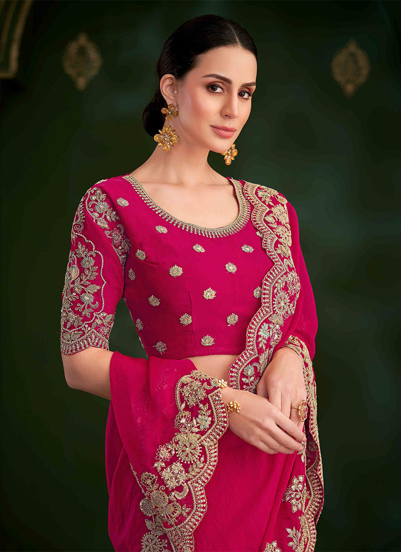 Magenta Pink Designer Wedding Saree With Blouse