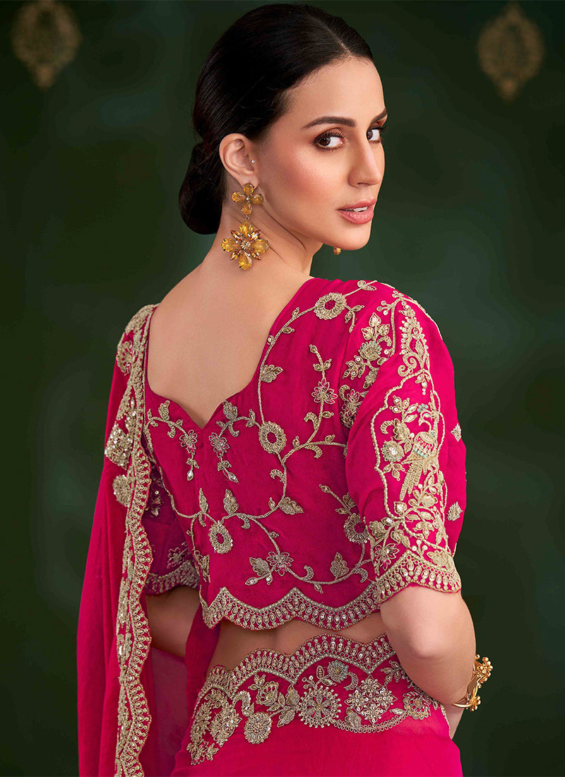 Magenta Pink Designer Wedding Saree With Blouse