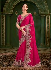 Magenta Pink Designer Wedding Saree With Blouse