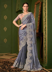 Purple And Peach Designer Wedding Saree With Blouse