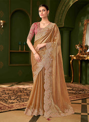 Yellow And Pink Designer Wedding Saree With Blouse