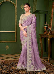 Purple And Beige Designer Wedding Saree With Blouse