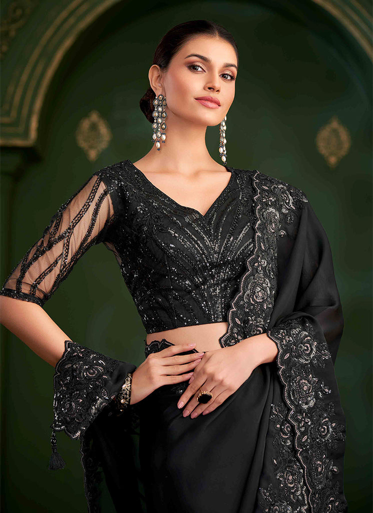 Black Designer Wedding Saree With Blouse