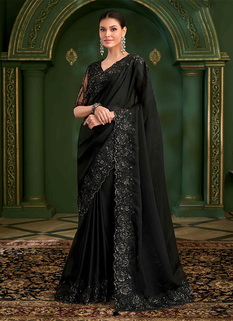 Black Designer Wedding Saree With Blouse