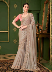 Beige And Peach Designer Wedding Saree With Blouse