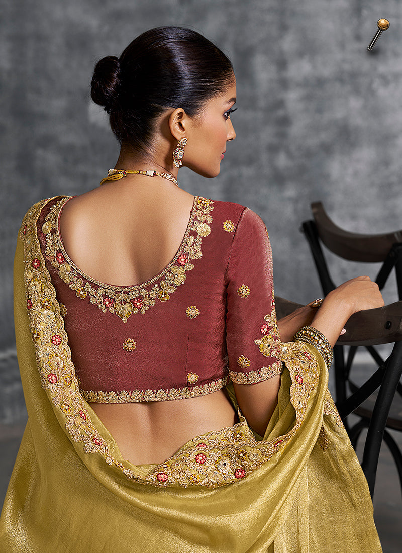 Shop Yellow And Rust Traditional Saree 