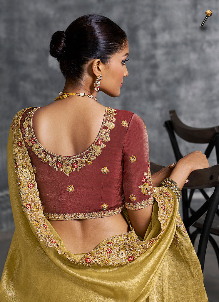 Shop Yellow And Rust Traditional Saree 