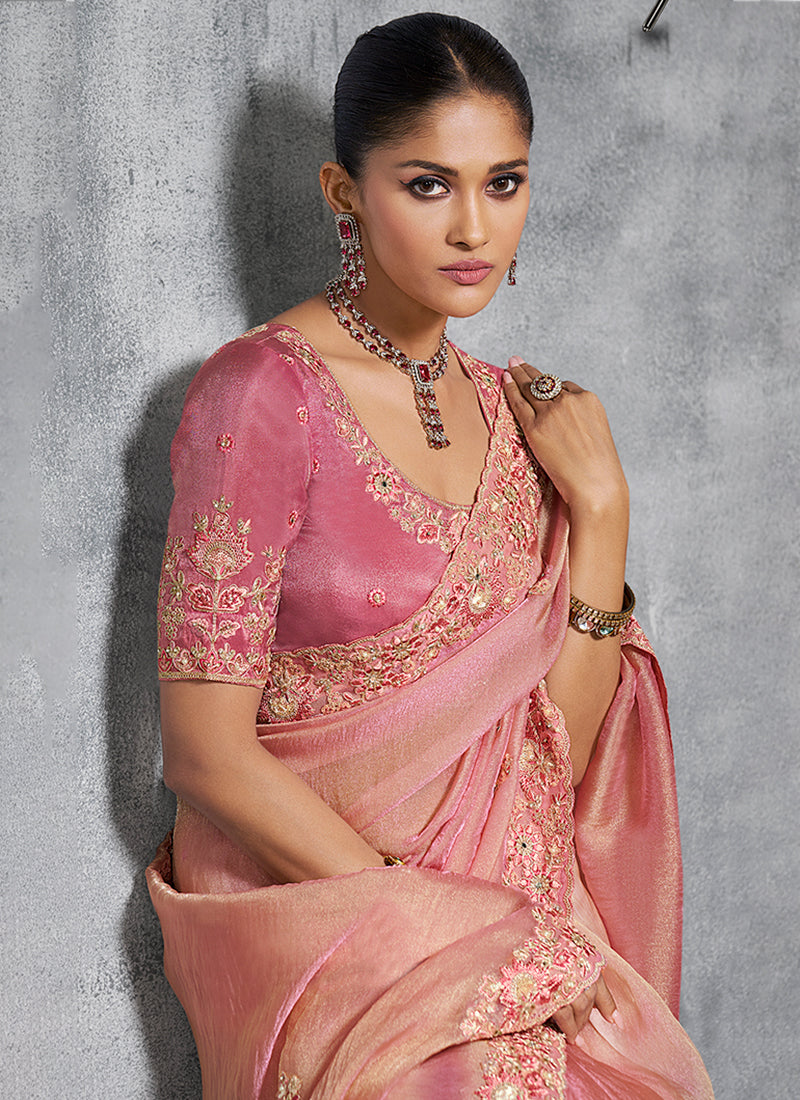 Shop Salmon Pink Wedding Saree In Australia