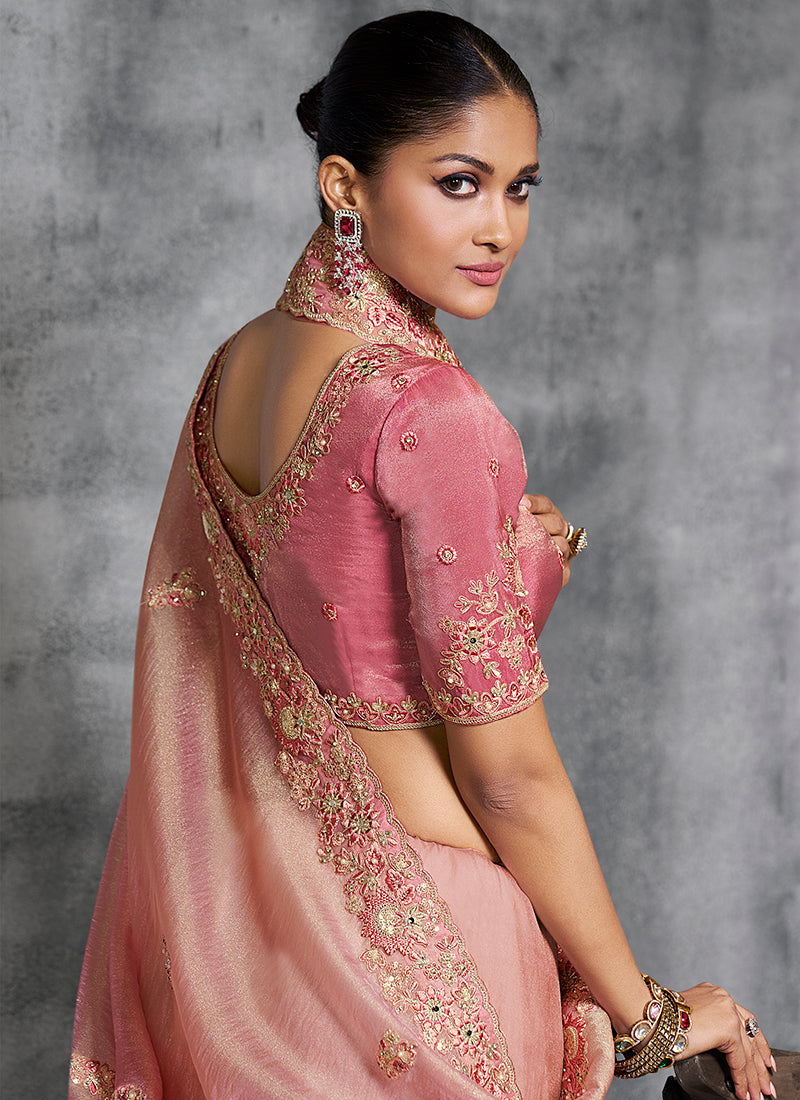 Buy Salmon Pink Wedding Saree Online