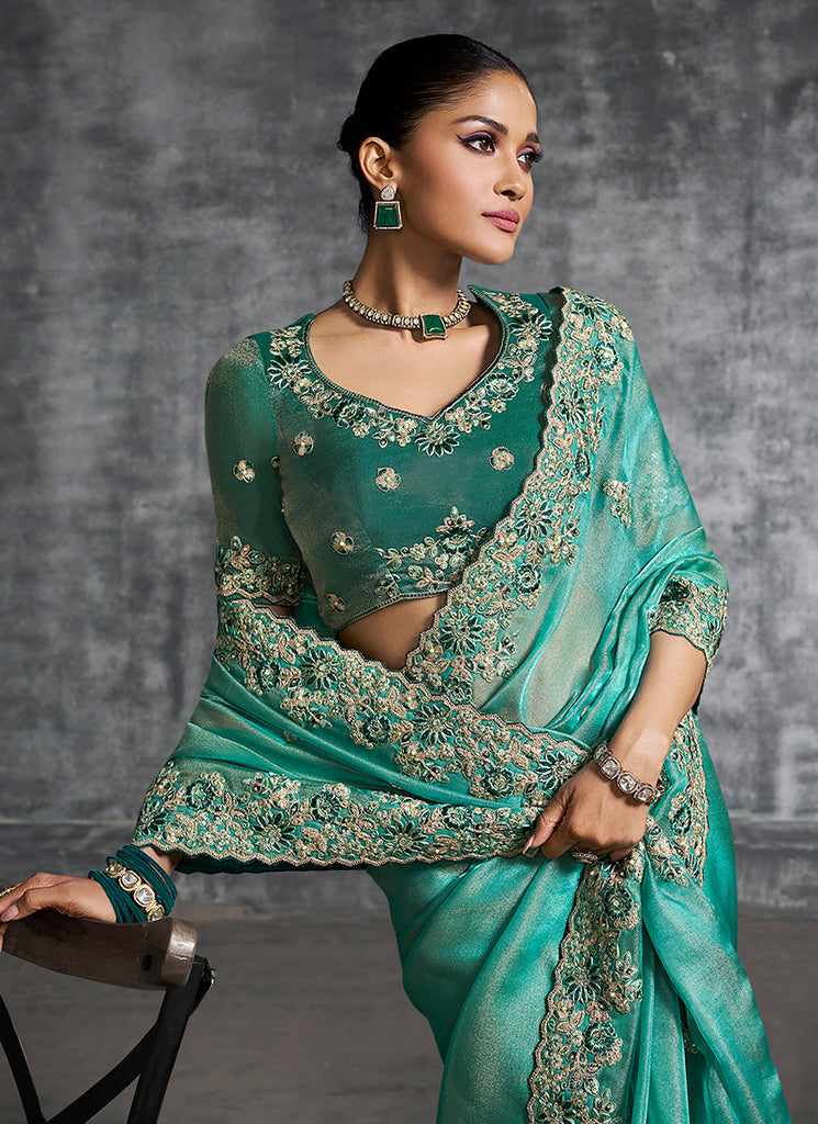 Buy Emerald Green Wedding Saree In Canada