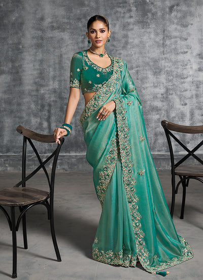 Emerald Green Multi Embroidery Wedding Saree