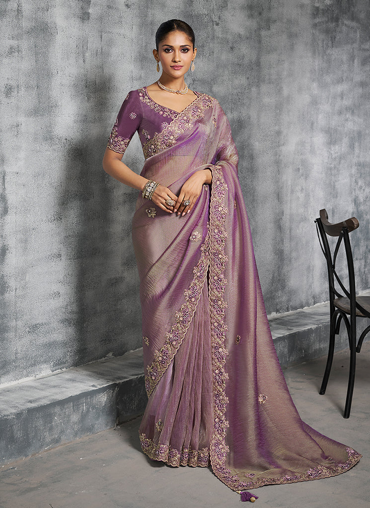 Amethyst Purple Multi Embroidery Wedding Saree