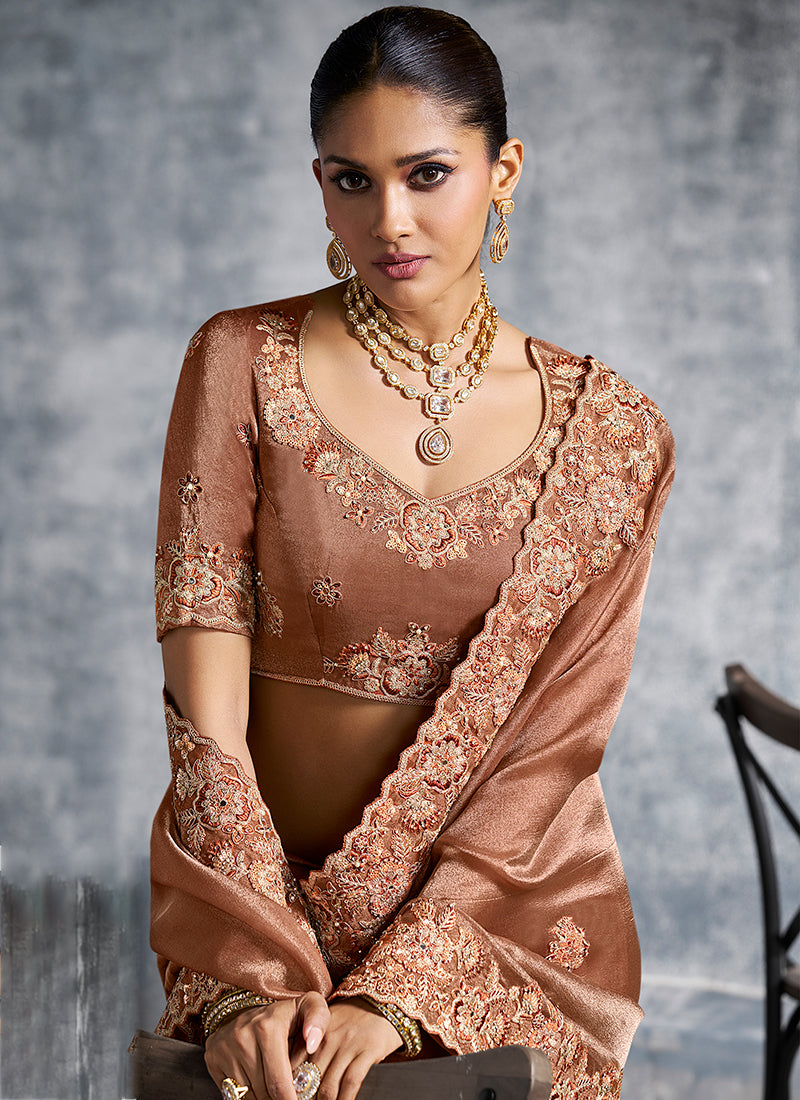 Buy Rust Brown Wedding Saree In France