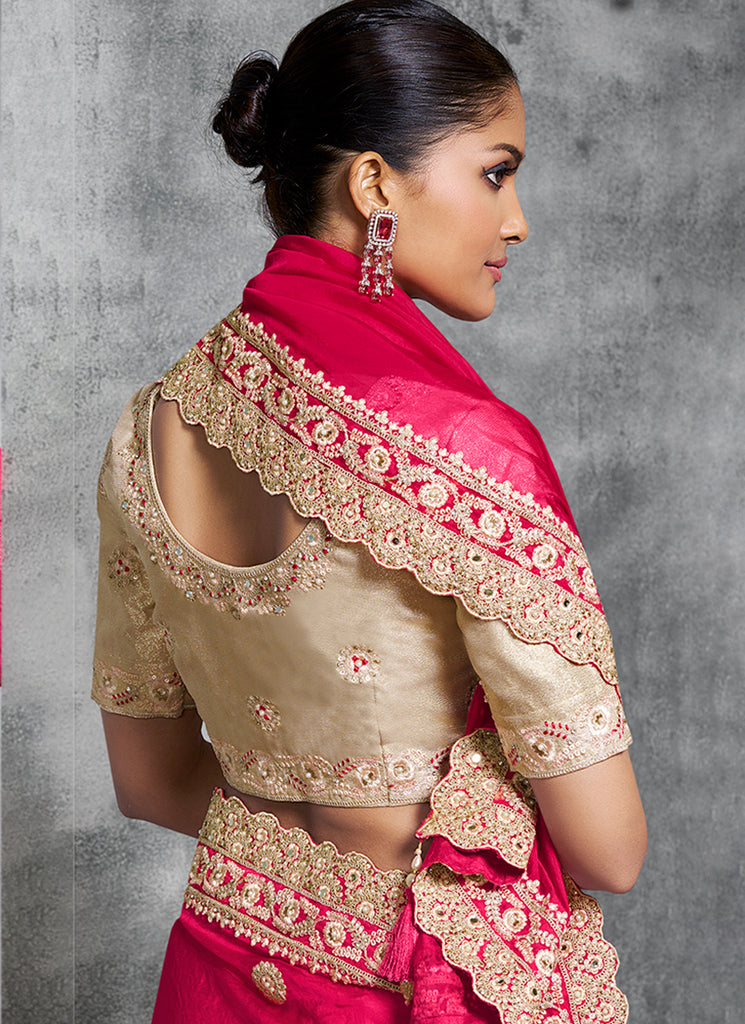 Buy Magenta And Beige Traditional Saree Online