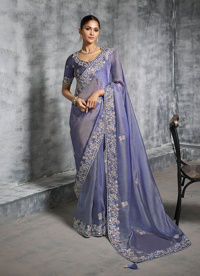 Lavender Multi Embroidery Wedding Saree