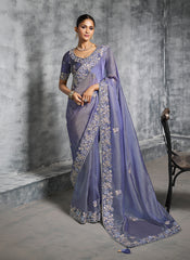 Lavender Multi Embroidery Wedding Saree