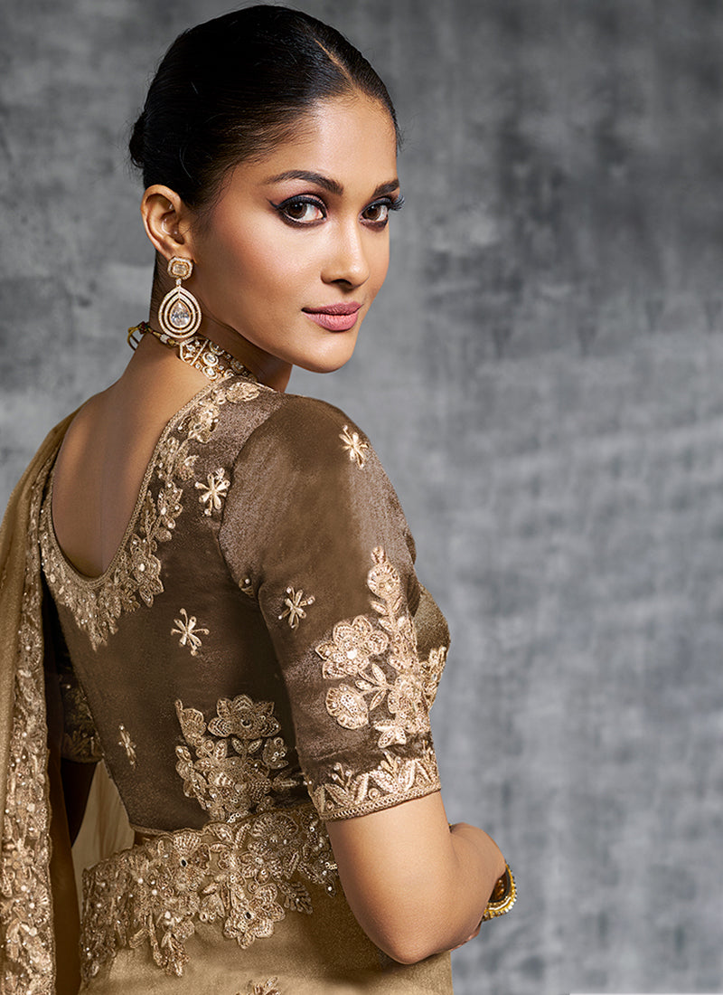 Shop Golden Brown Wedding Saree In Australia