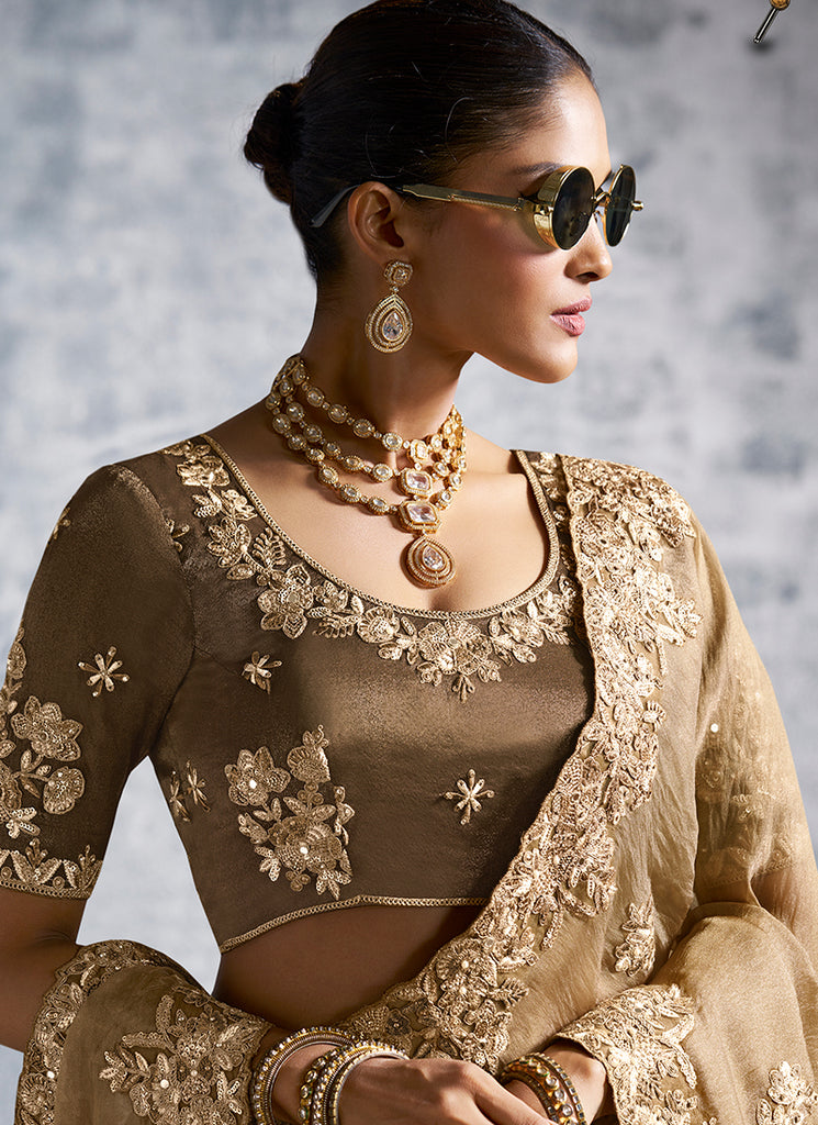 Buy Golden Brown Sari Online