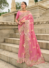 Blush Pink Multi Embroidery Saree