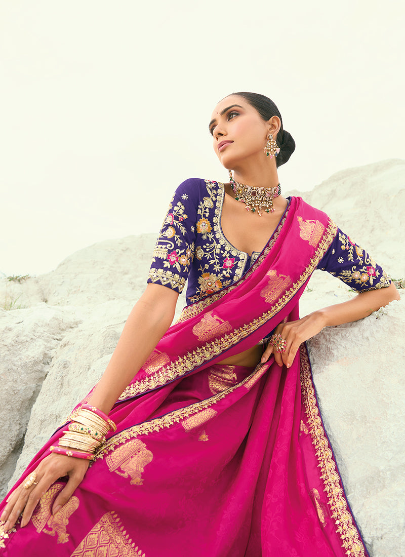 Buy Pink And Violet Designer Saree In USA
