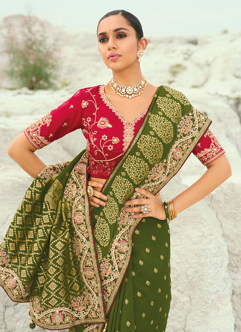 Exclusive Green And Red Bollywood Sari - Hatkay