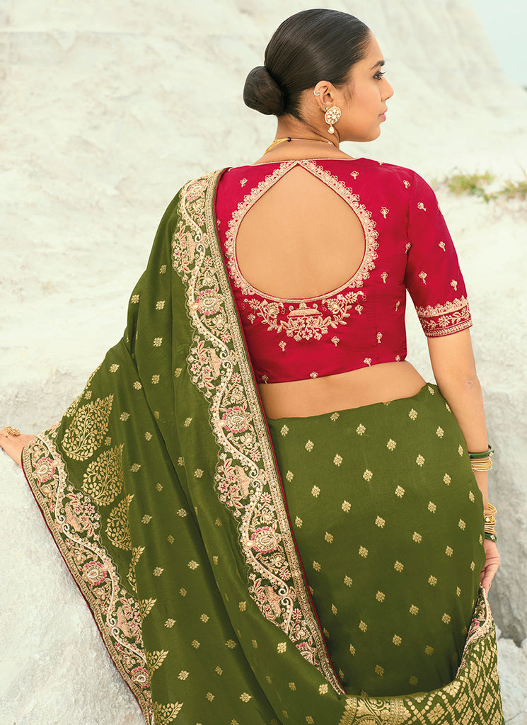 Shop Green And Red Wedding Saree In USA