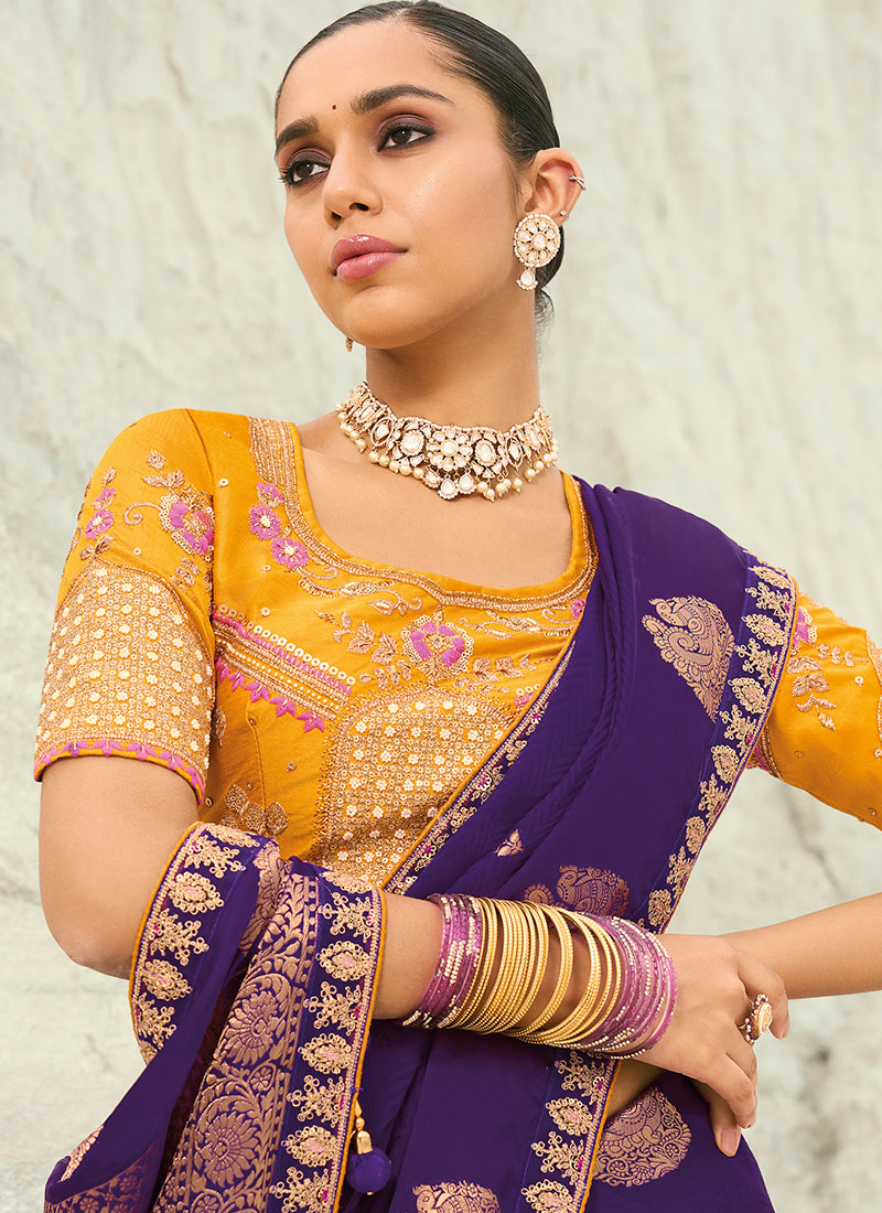 Exclusive Purple And Yellow Bollywood Sari - Hatkay
