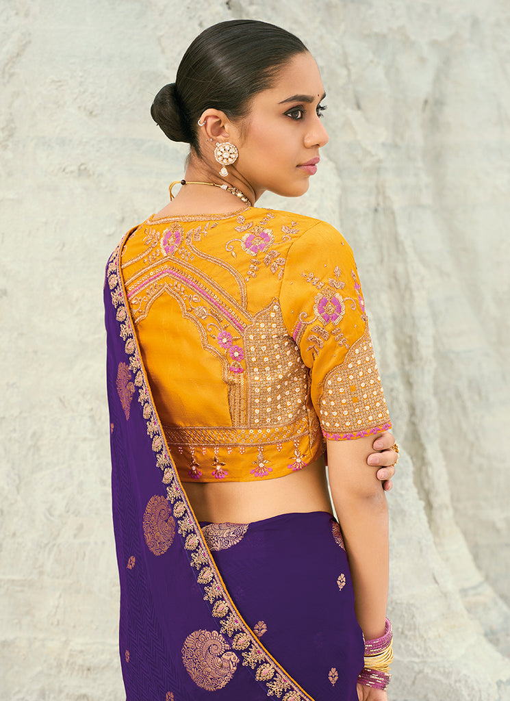 Buy Purple And Yellow Wedding Saree In Australia