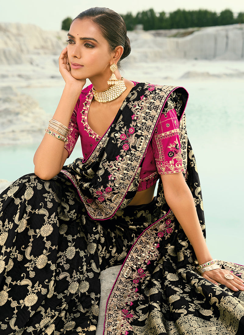 Exclusive Black And Pink Designer Saree - Hatkay