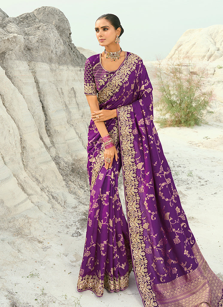 Purple Wedding Saree With Blouse