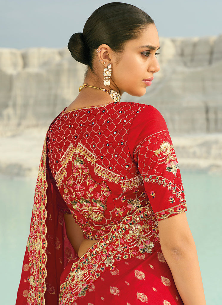 Buy Bridal Red Wedding Saree In USA